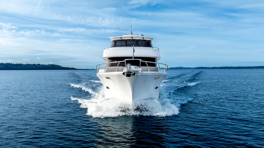 Head On Yacht Aerial over Puget Sound