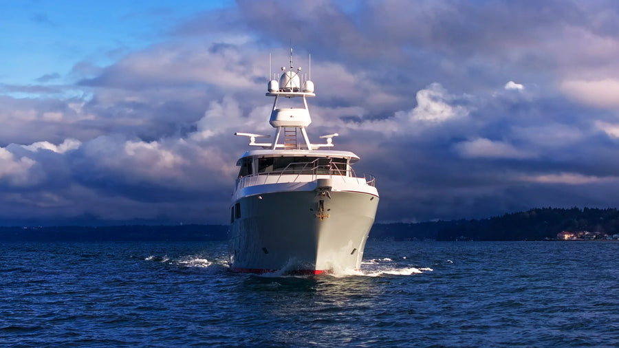 Dramatic Sunset Large Yacht Aerial