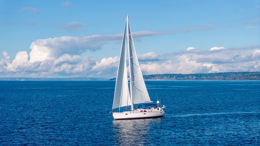 Sailboat Aerial in the Puget Sound with Cloud Landscape